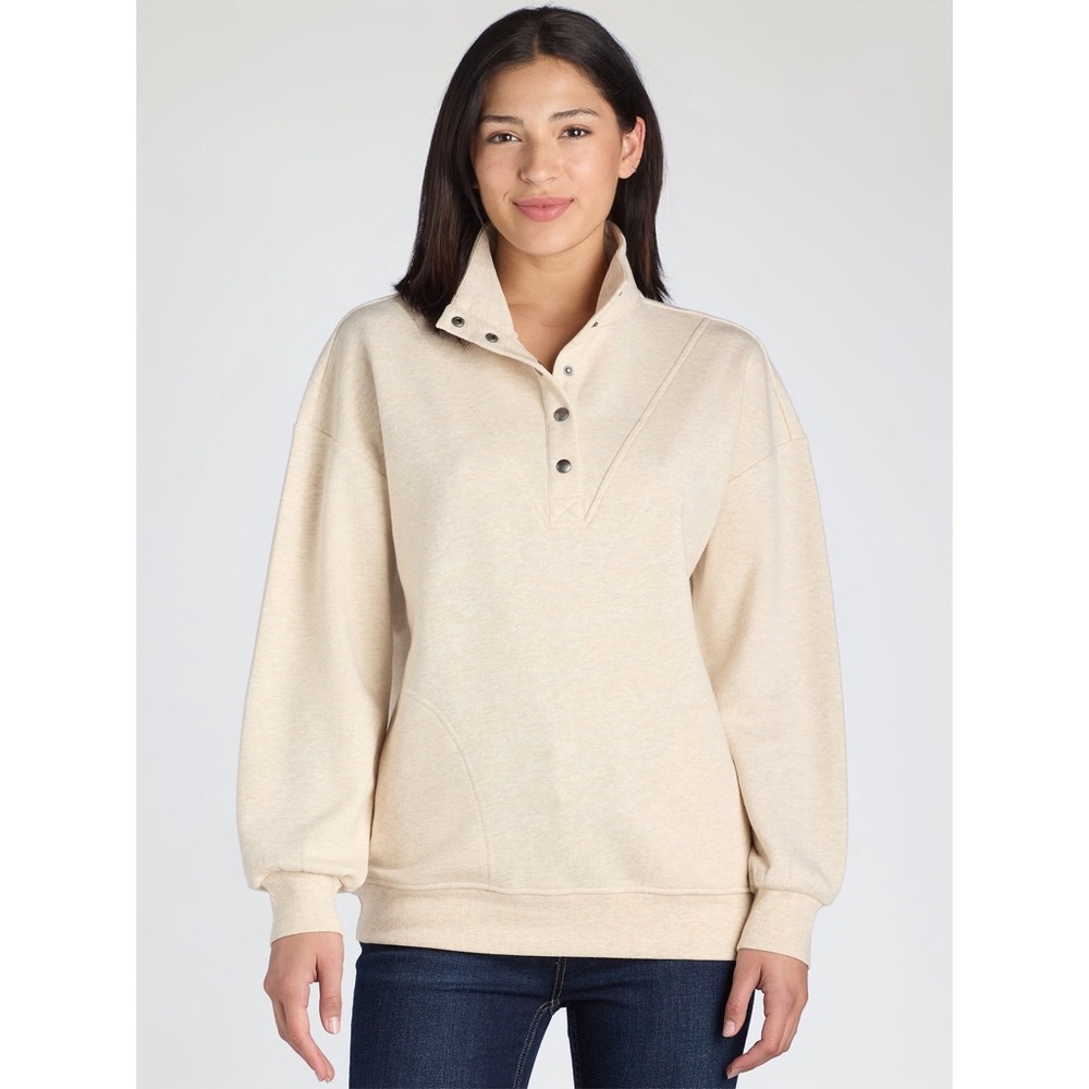 Mock Neck Henley Pullover Sweatshirt,